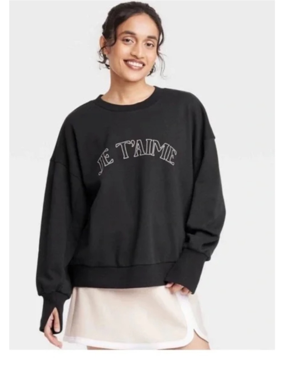 JoyLab Black 'Je T'aime' Crewneck Sweatshirt - Women's Top
